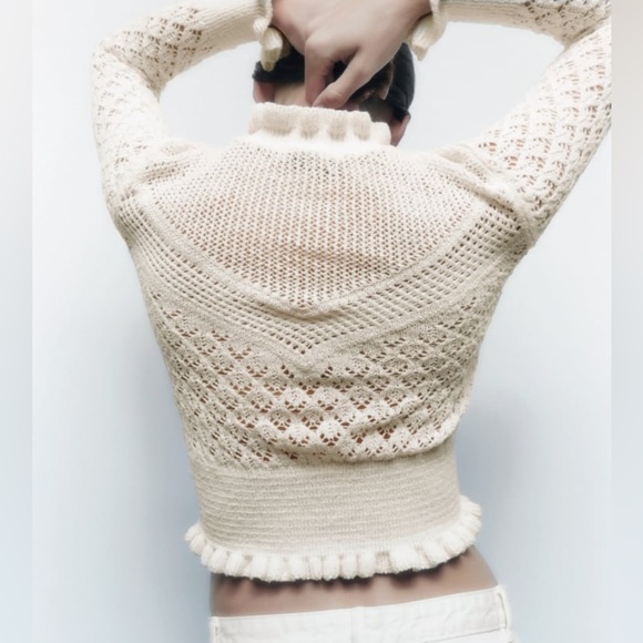 ZARA CROCHET POINTELLE RUFFLE SWEATER - Picture 7 of 10